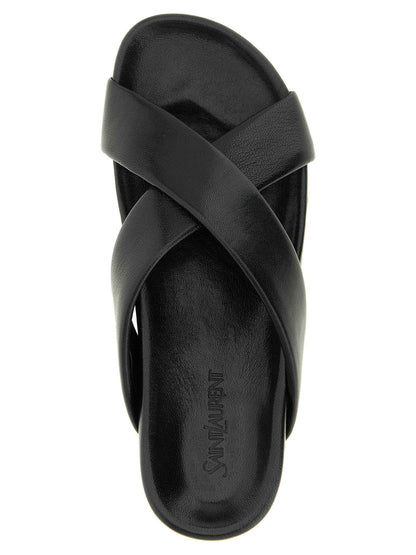 Black Lamb Leather Slides