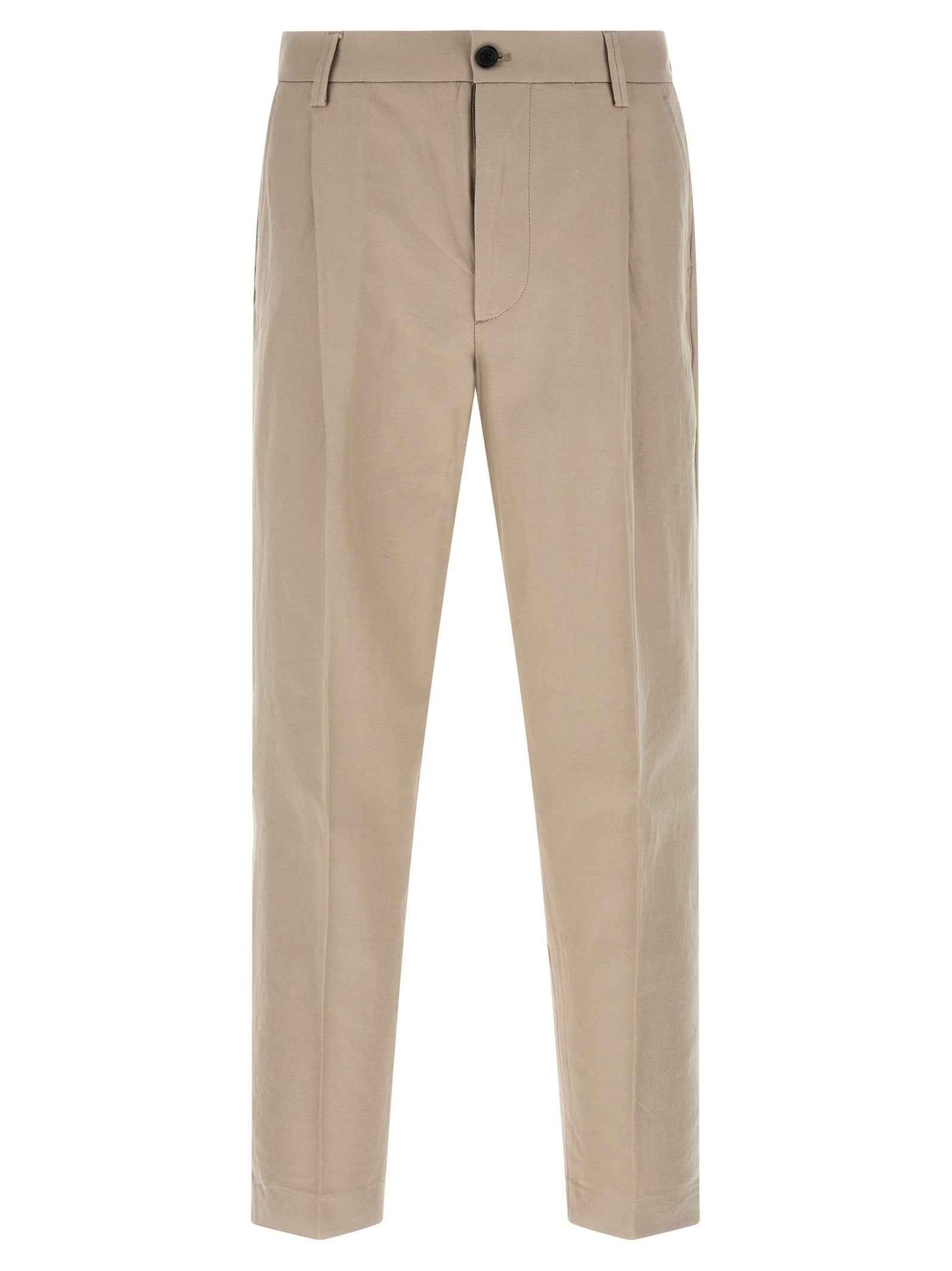 Beige Cotton Casual Pants