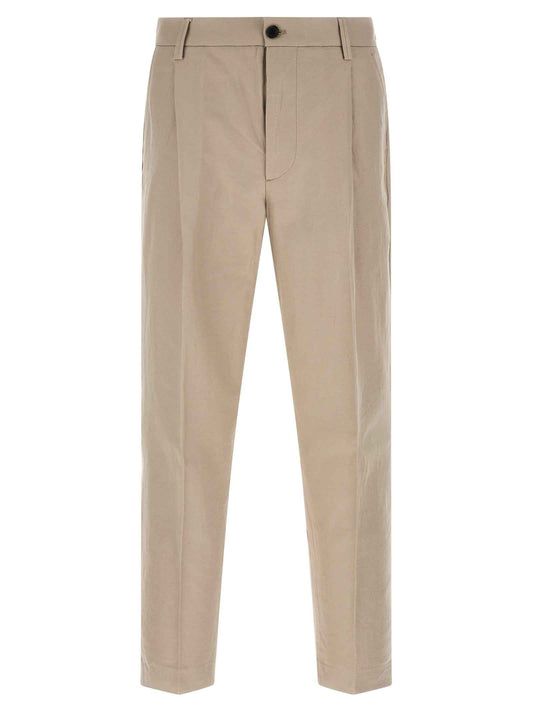 Beige Cotton Casual Pants