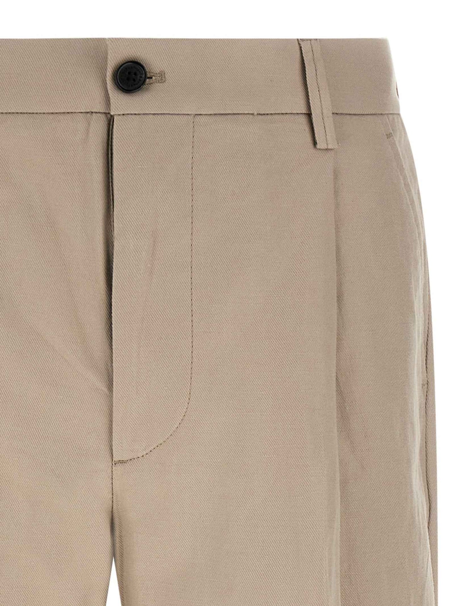Beige Cotton Casual Pants