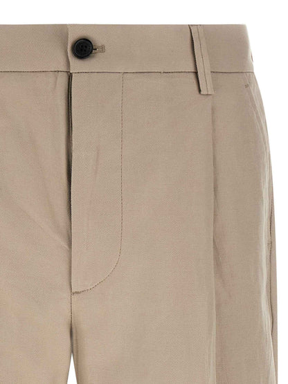 Beige Cotton Casual Pants