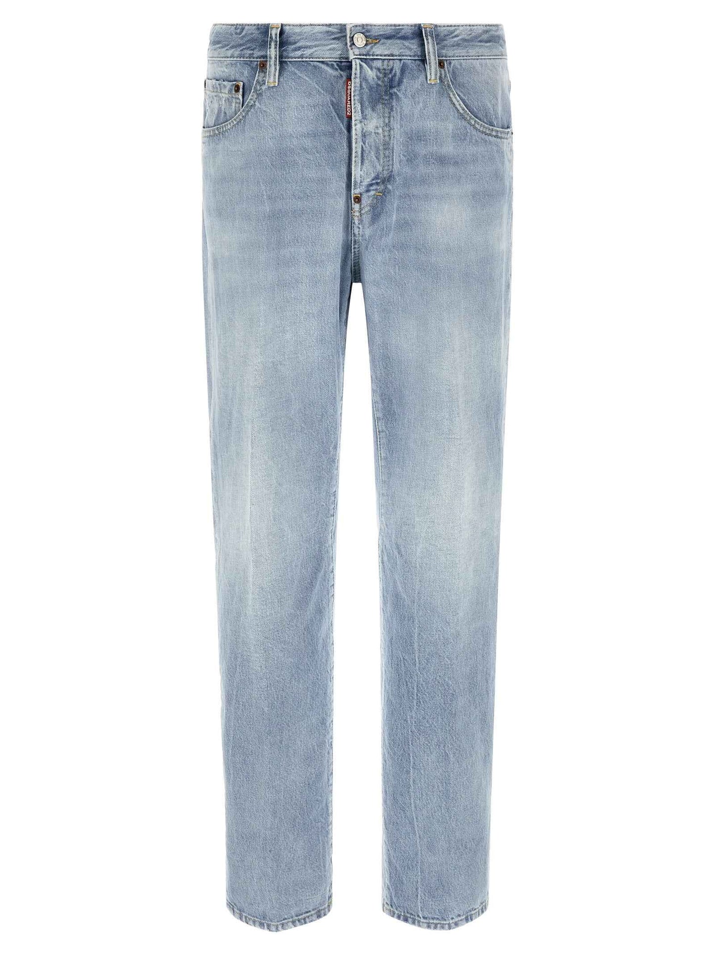 Blue Cotton Straight-Leg Jeans