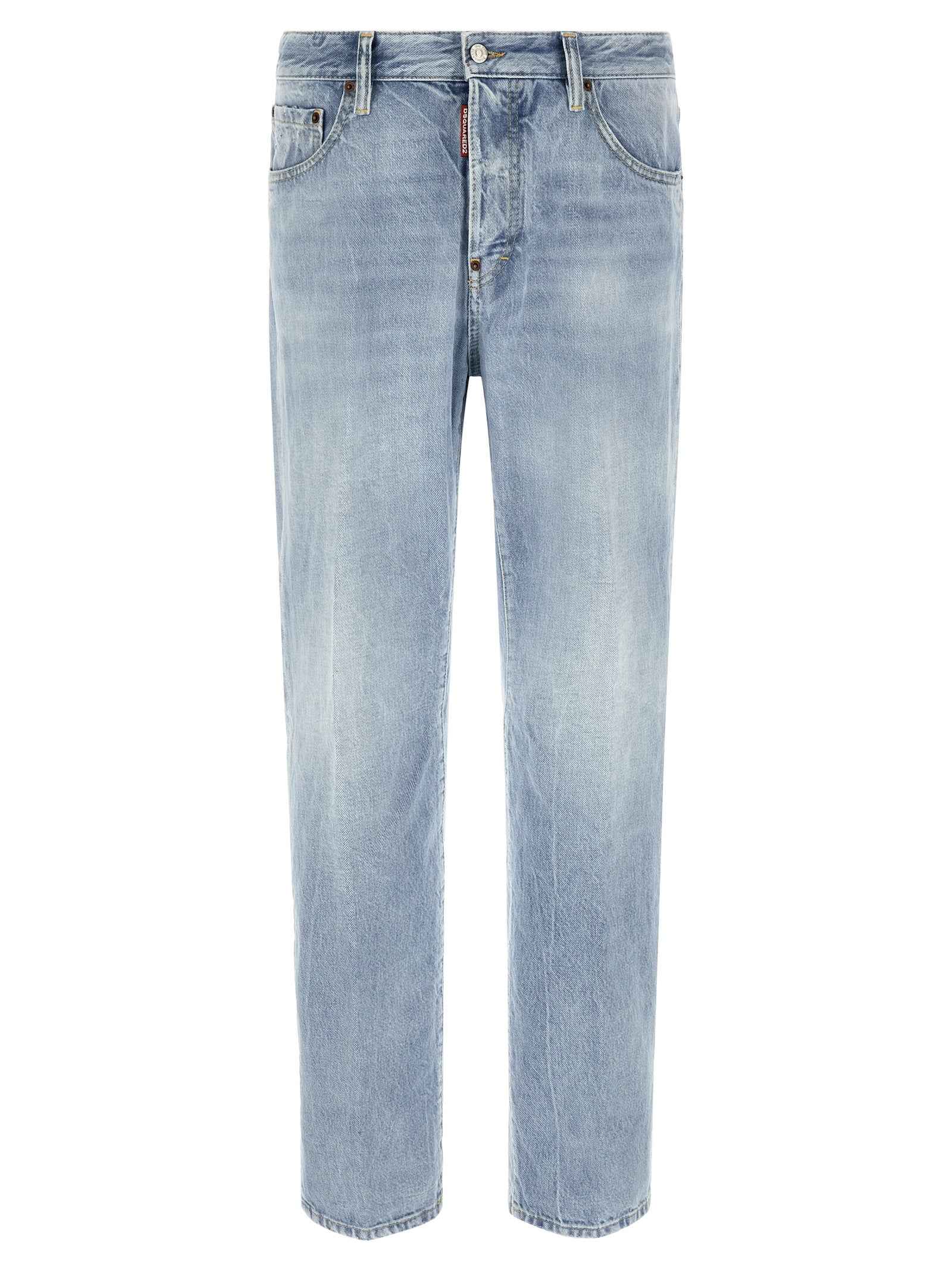 Blue Cotton Straight-Leg Jeans