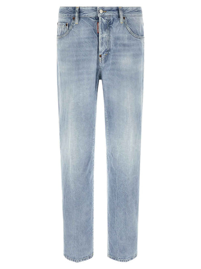 Blue Cotton Straight-Leg Jeans