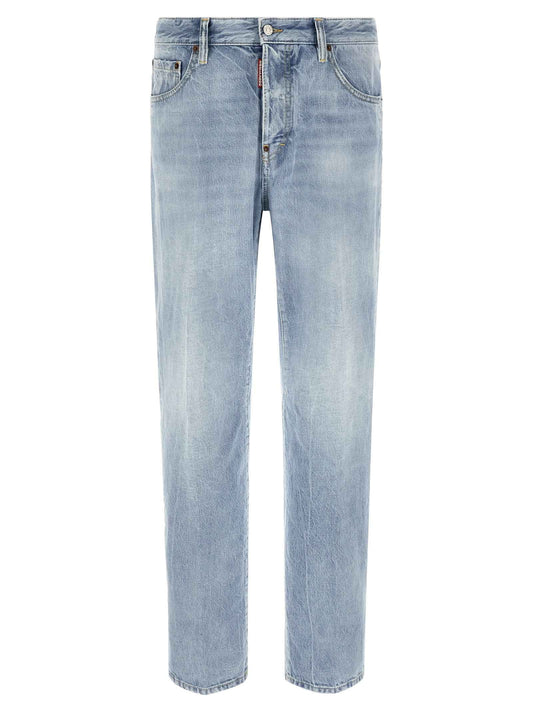 Blue Cotton Straight-Leg Jeans