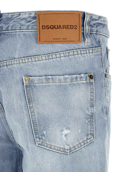 Blue Cotton Straight-Leg Jeans