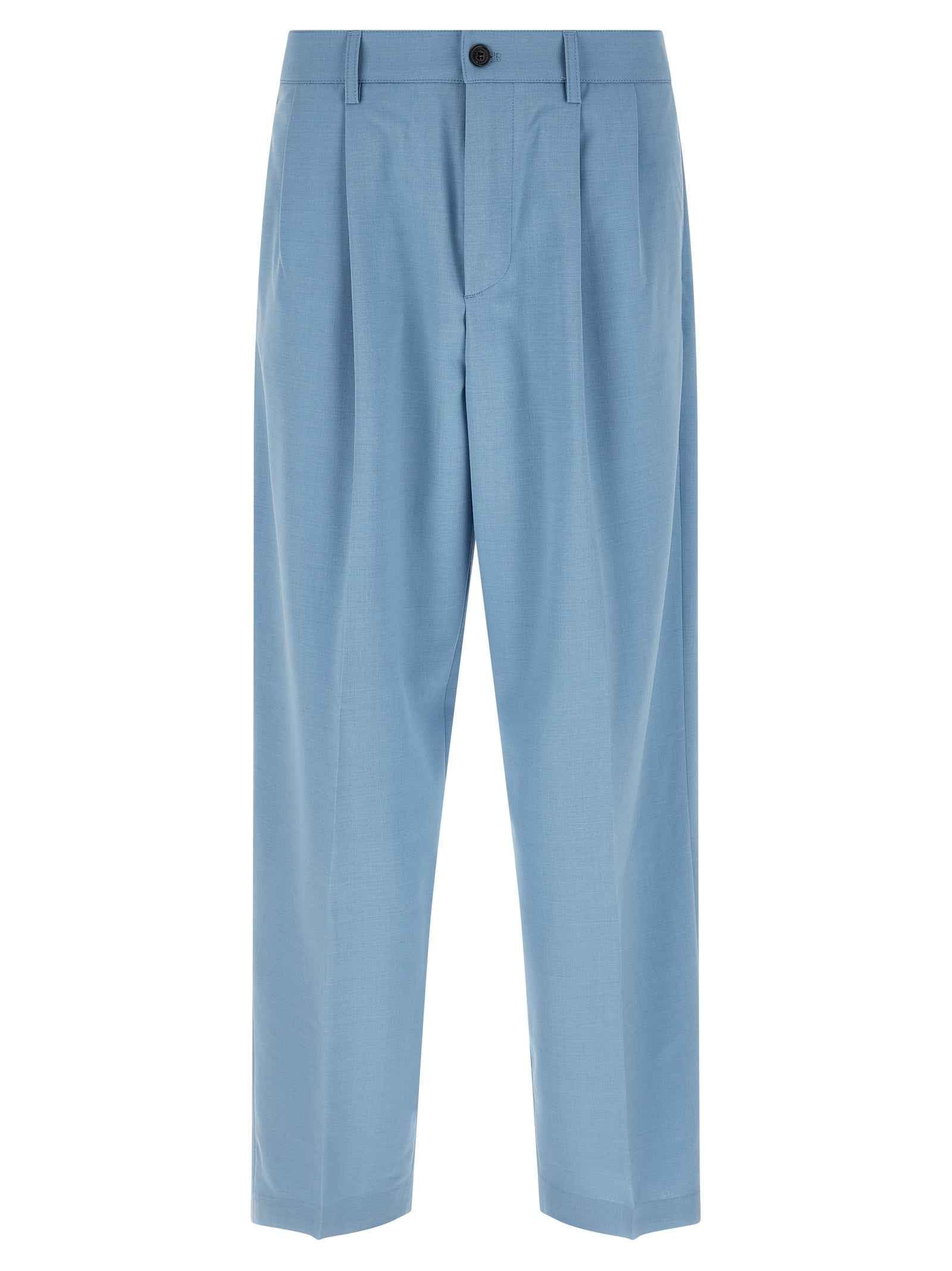 Blue Polyester Chino Pants