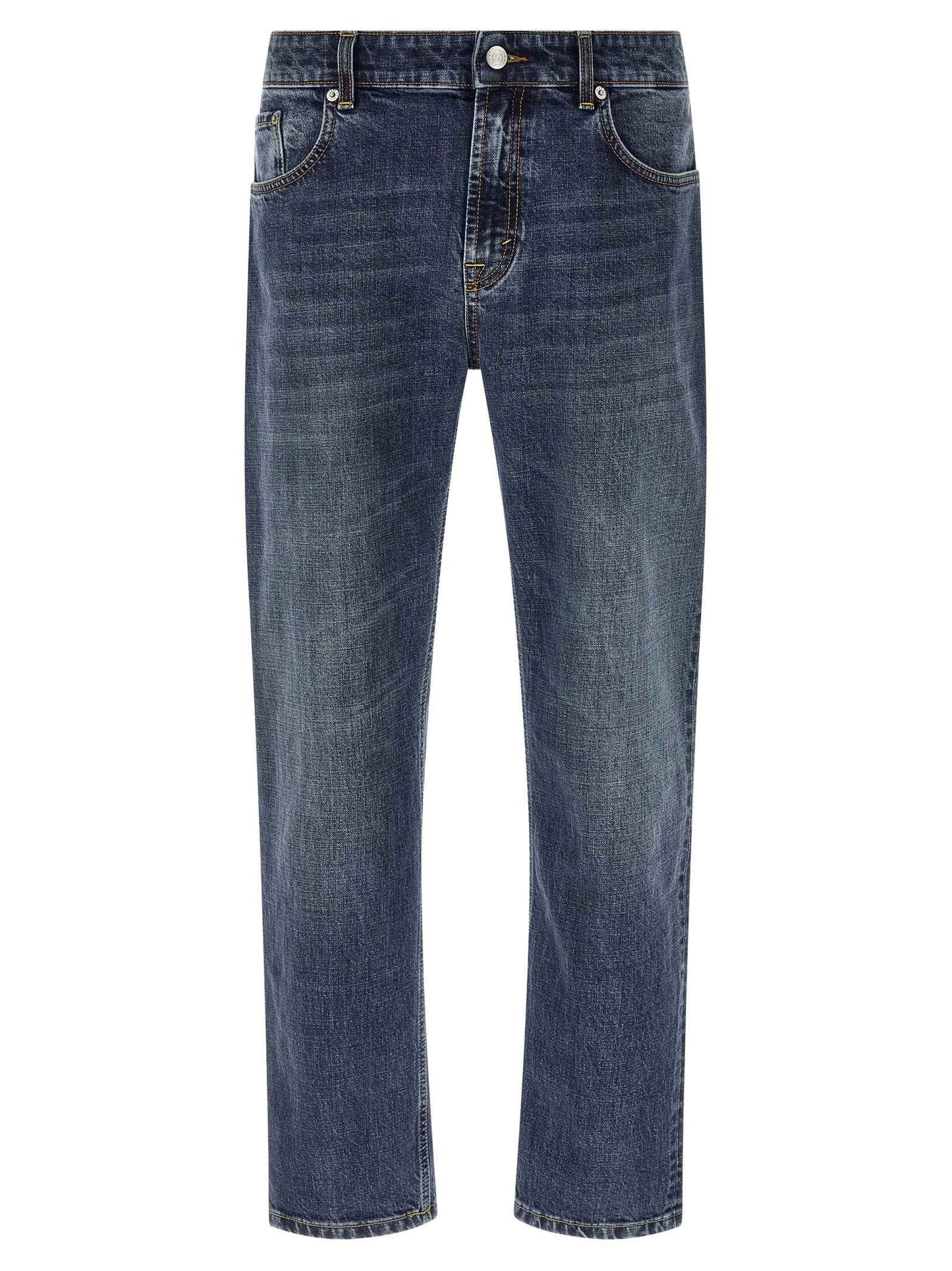 Blue Cotton Straight-Leg Jeans