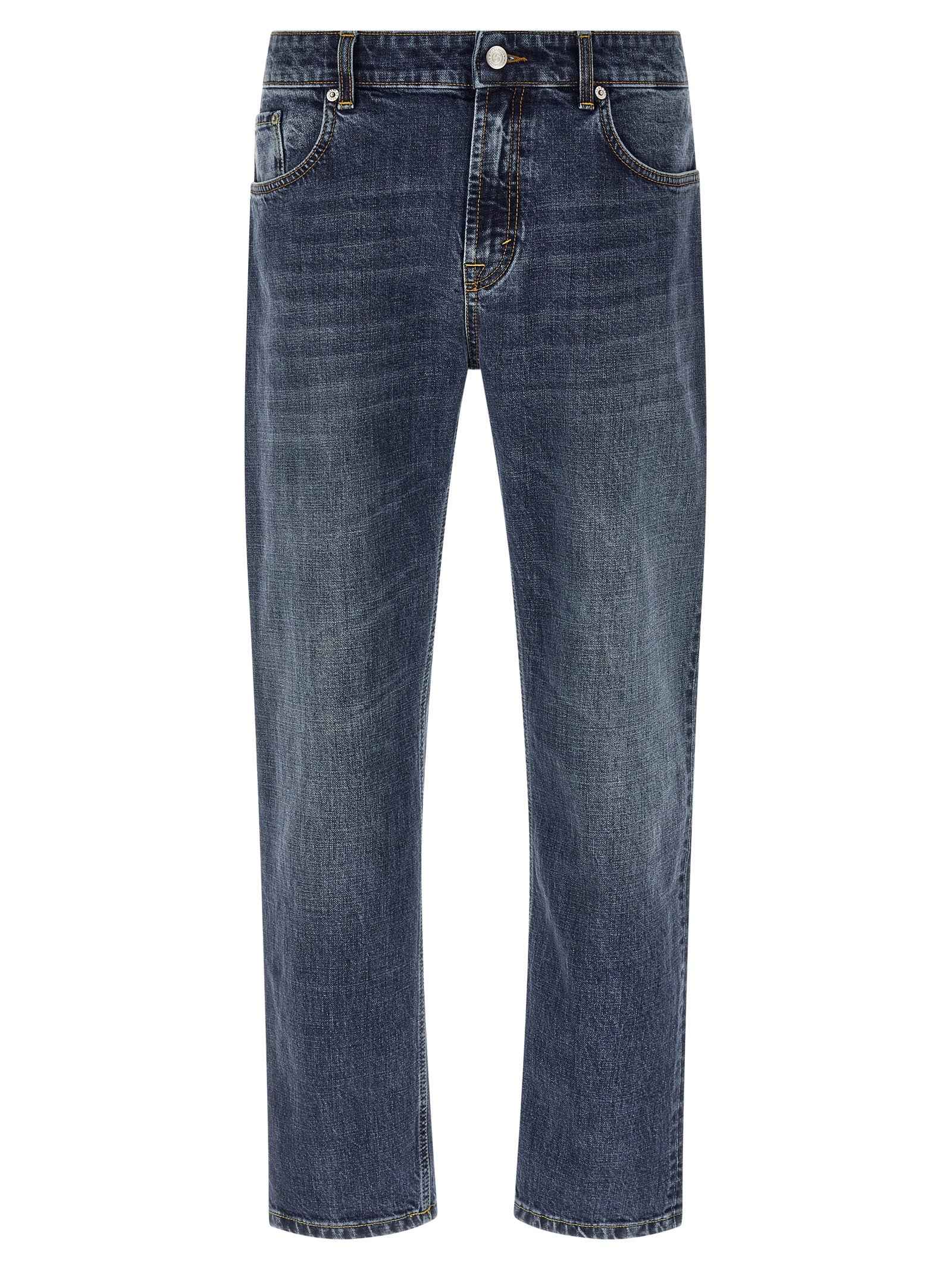 Blue Cotton Straight-Leg Jeans