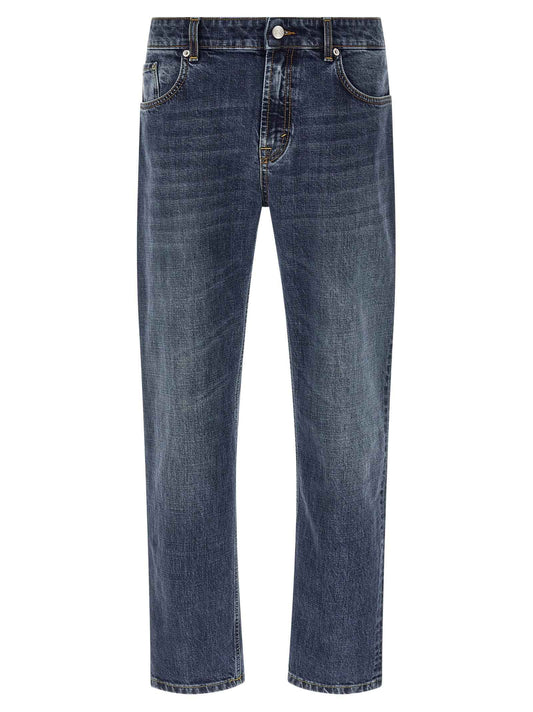 Blue Cotton Straight-Leg Jeans