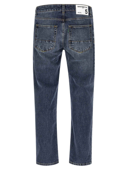 Blue Cotton Straight-Leg Jeans