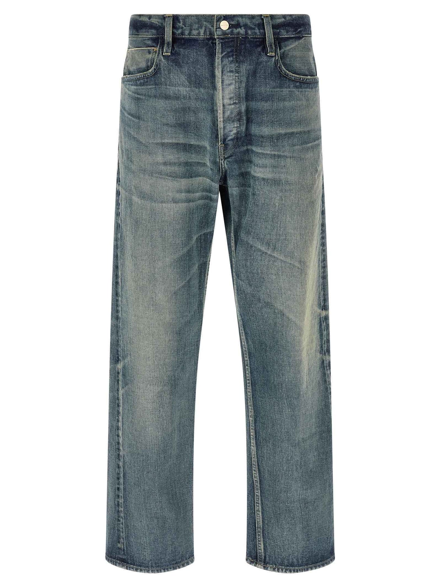 Blue Cotton Straight-Leg Jeans