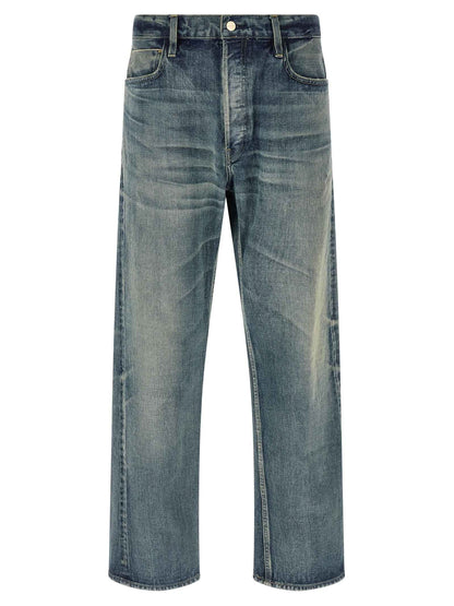 Blue Cotton Straight-Leg Jeans