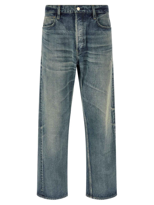 Blue Cotton Straight-Leg Jeans
