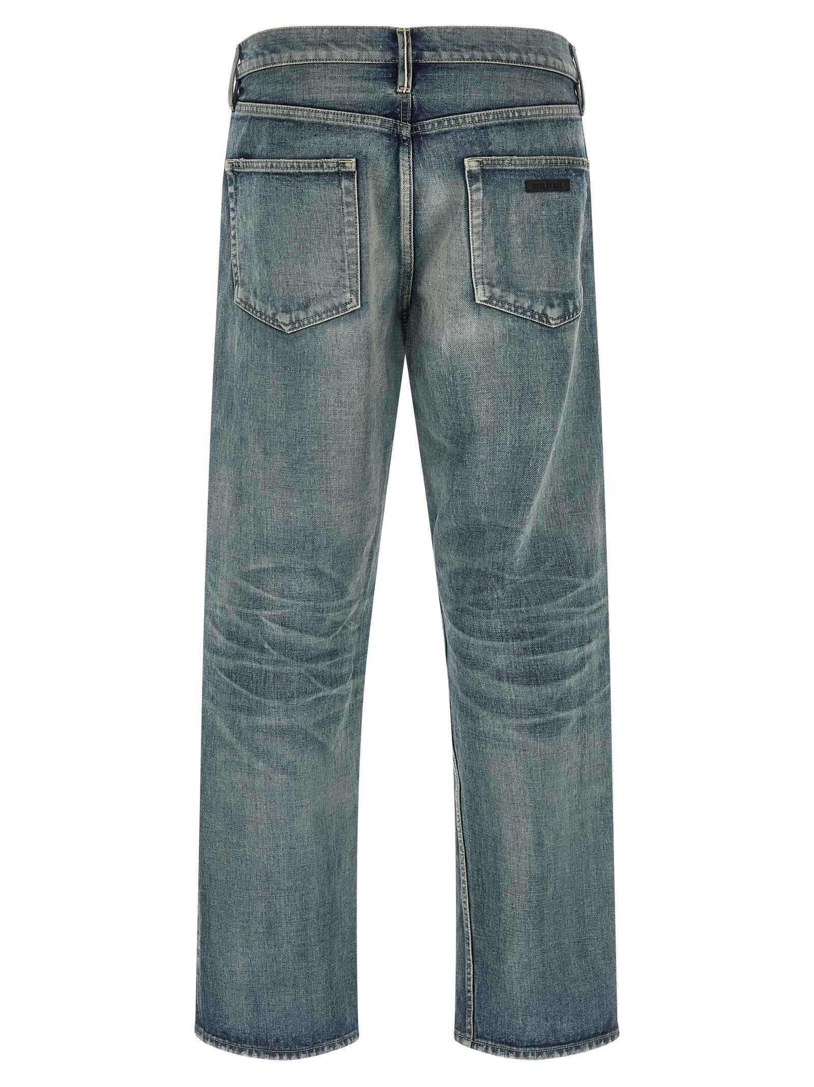 Blue Cotton Straight-Leg Jeans