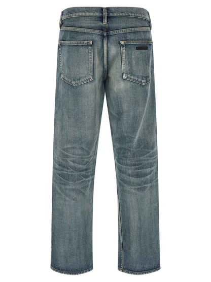 Blue Cotton Straight-Leg Jeans