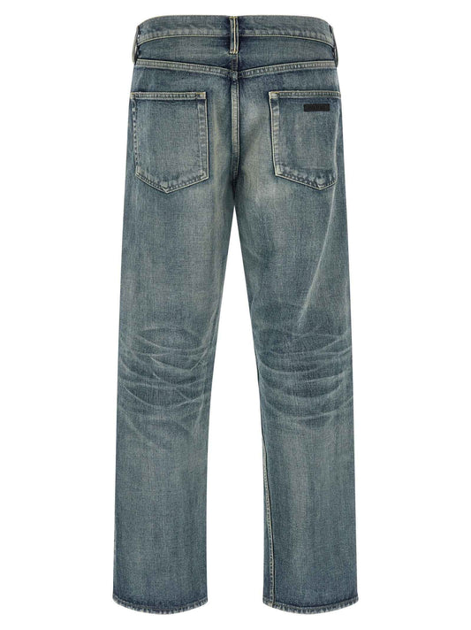 Blue Cotton Straight-Leg Jeans