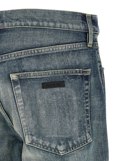 Blue Cotton Straight-Leg Jeans