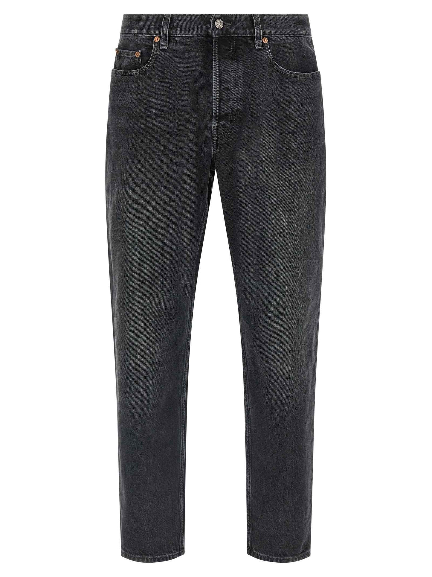 Black Cotton Straight-Leg Jeans
