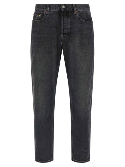 Black Cotton Straight-Leg Jeans