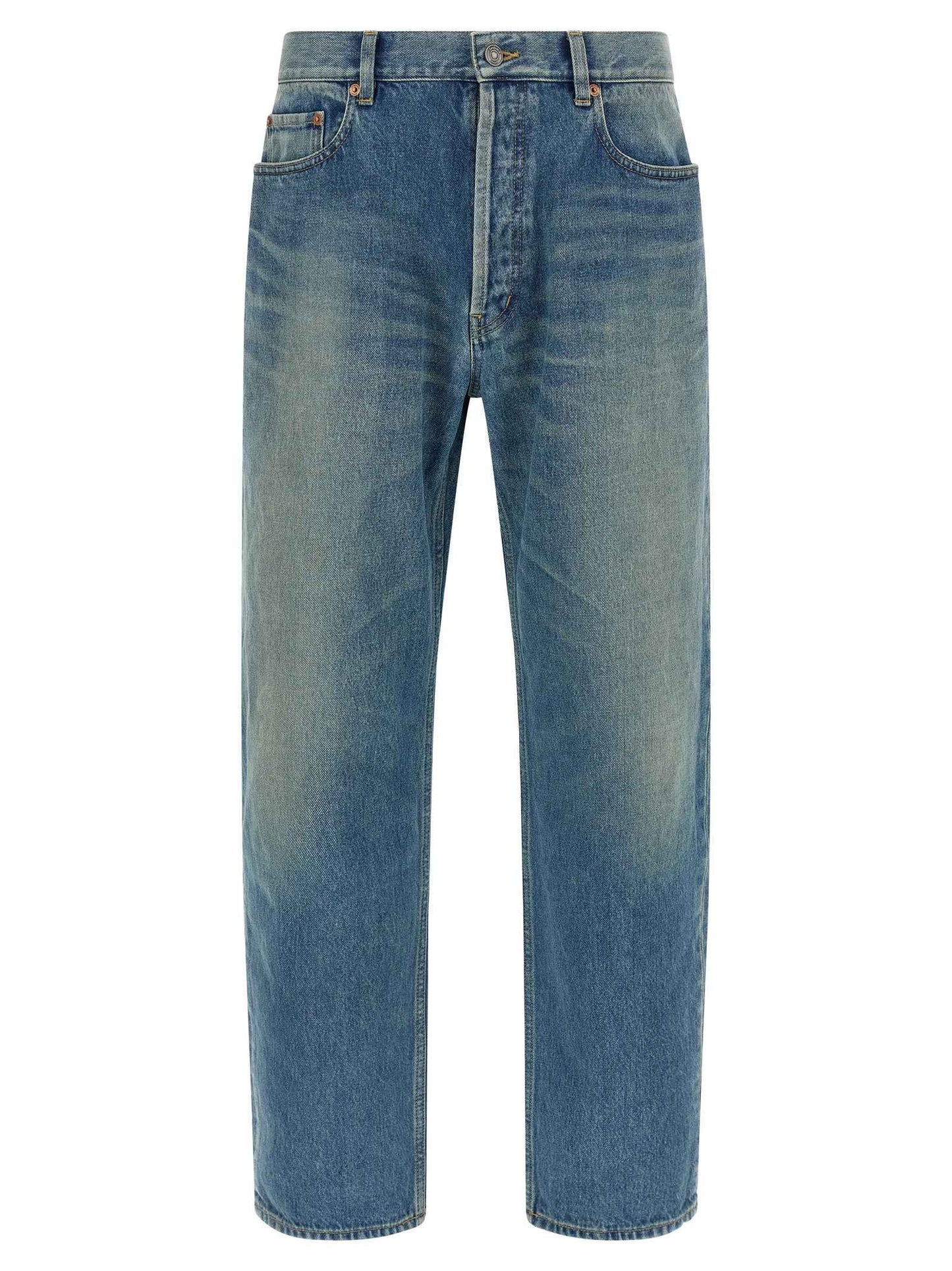 Blue Cotton Straight-Leg Jeans