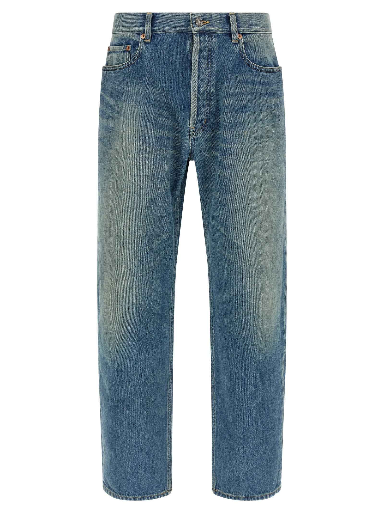 Blue Cotton Straight-Leg Jeans
