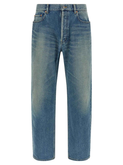 Blue Cotton Straight-Leg Jeans