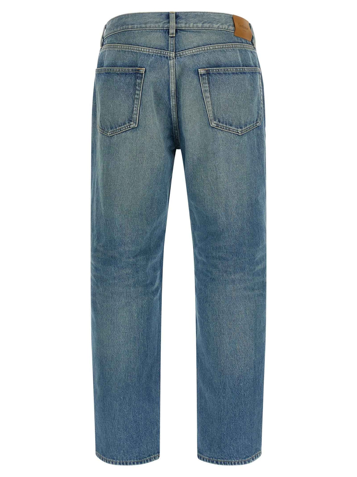 Blue Cotton Straight-Leg Jeans