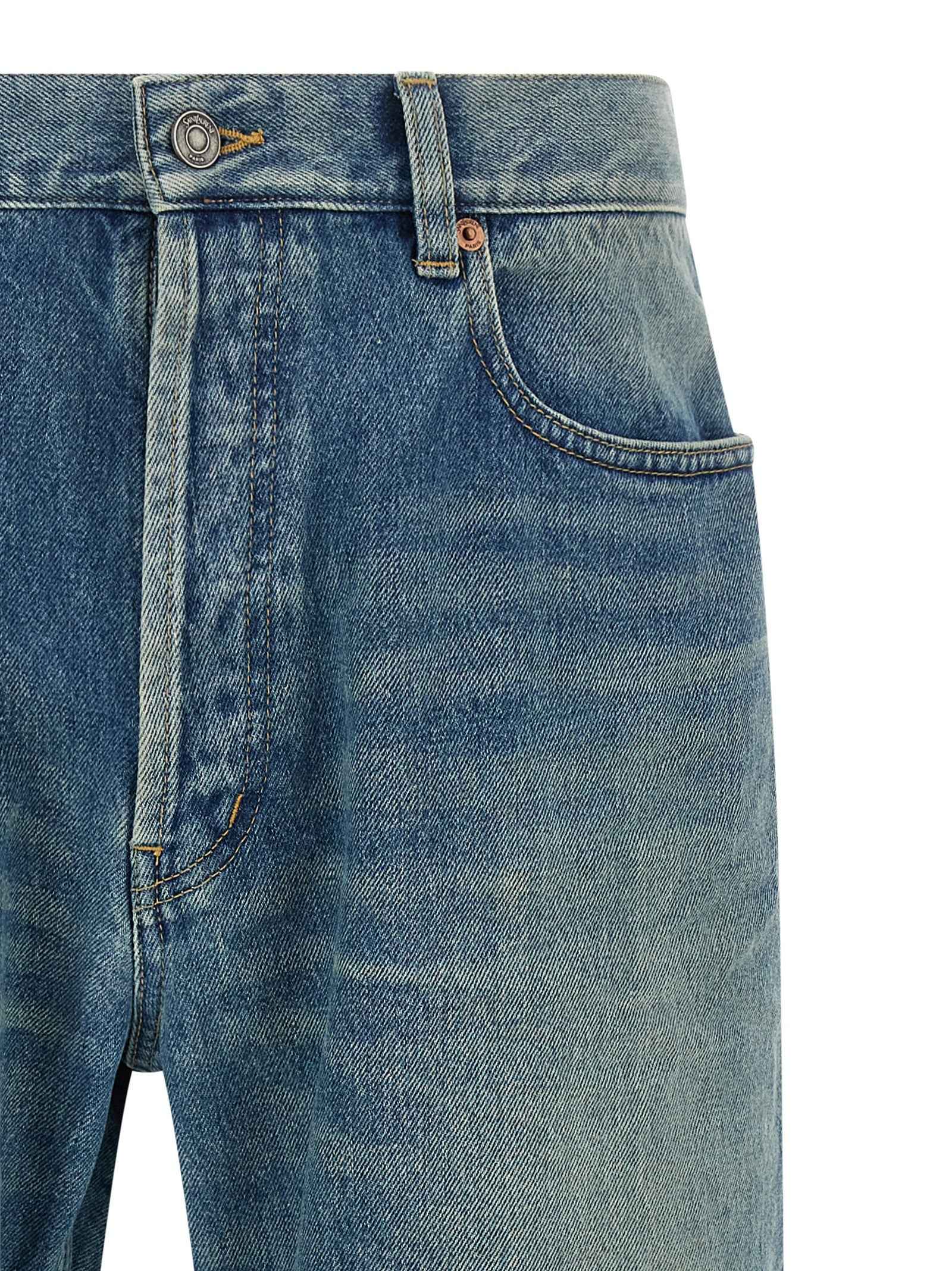 Blue Cotton Straight-Leg Jeans