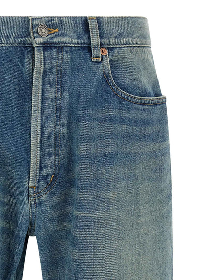 Blue Cotton Straight-Leg Jeans