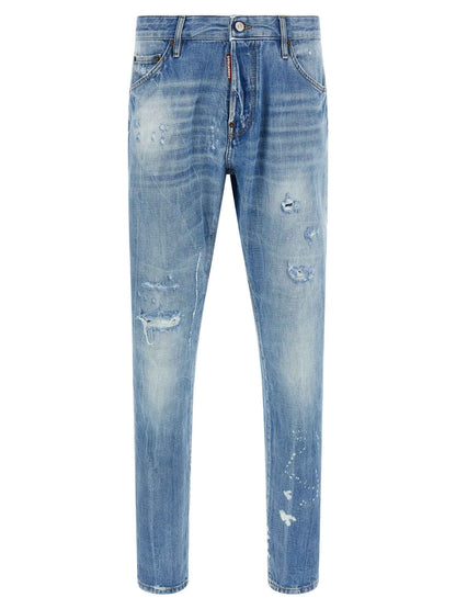 Blue Cotton Straight-Leg Jeans
