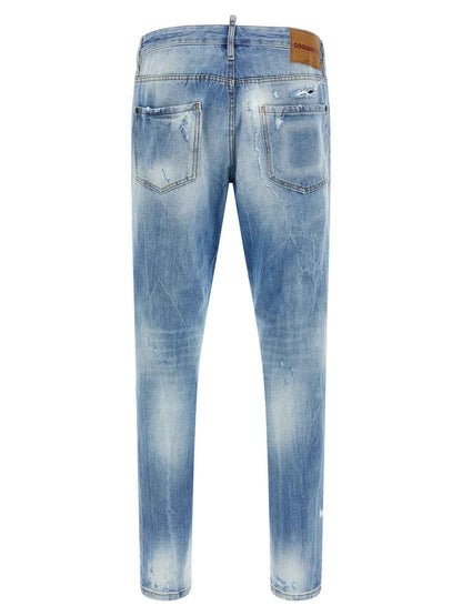 Blue Cotton Straight-Leg Jeans