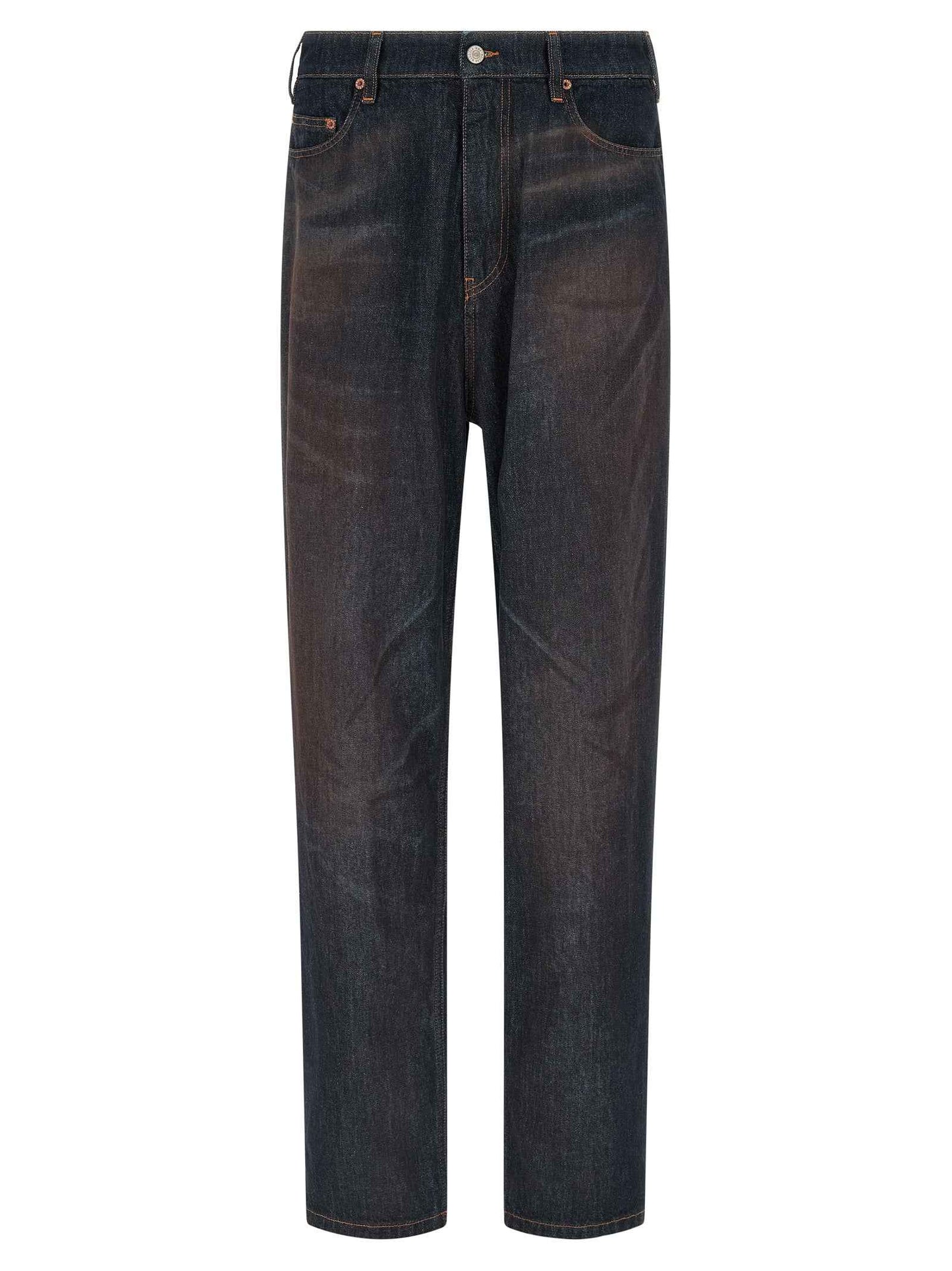 Blue Cotton Straight-Leg Jeans