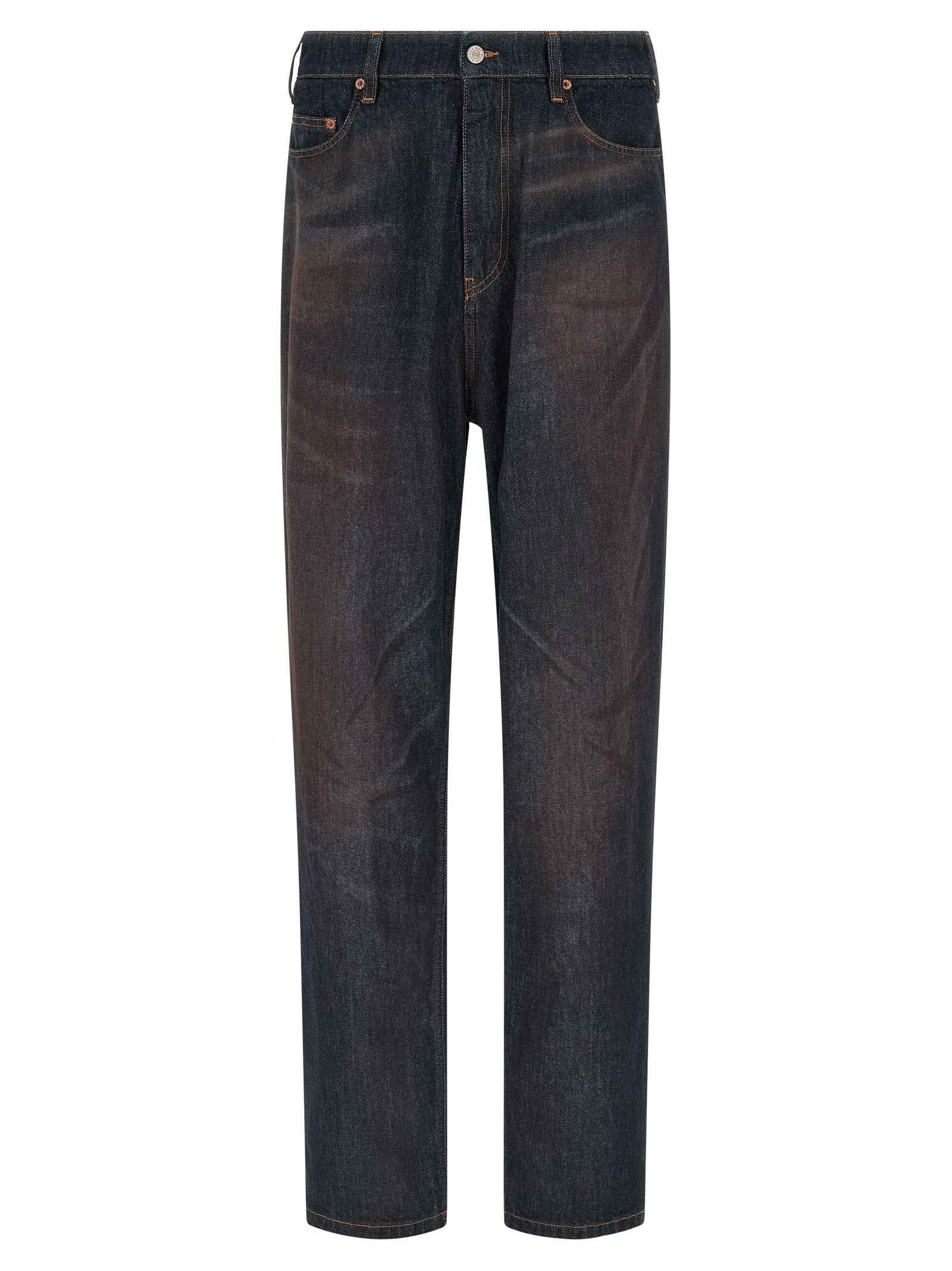 Blue Cotton Straight-Leg Jeans