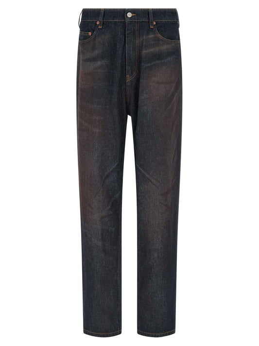 Blue Cotton Straight-Leg Jeans
