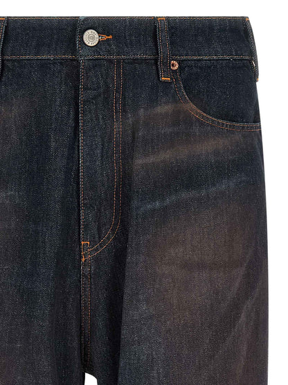 Blue Cotton Straight-Leg Jeans