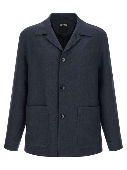 Blue Linen Full-Length Jacket