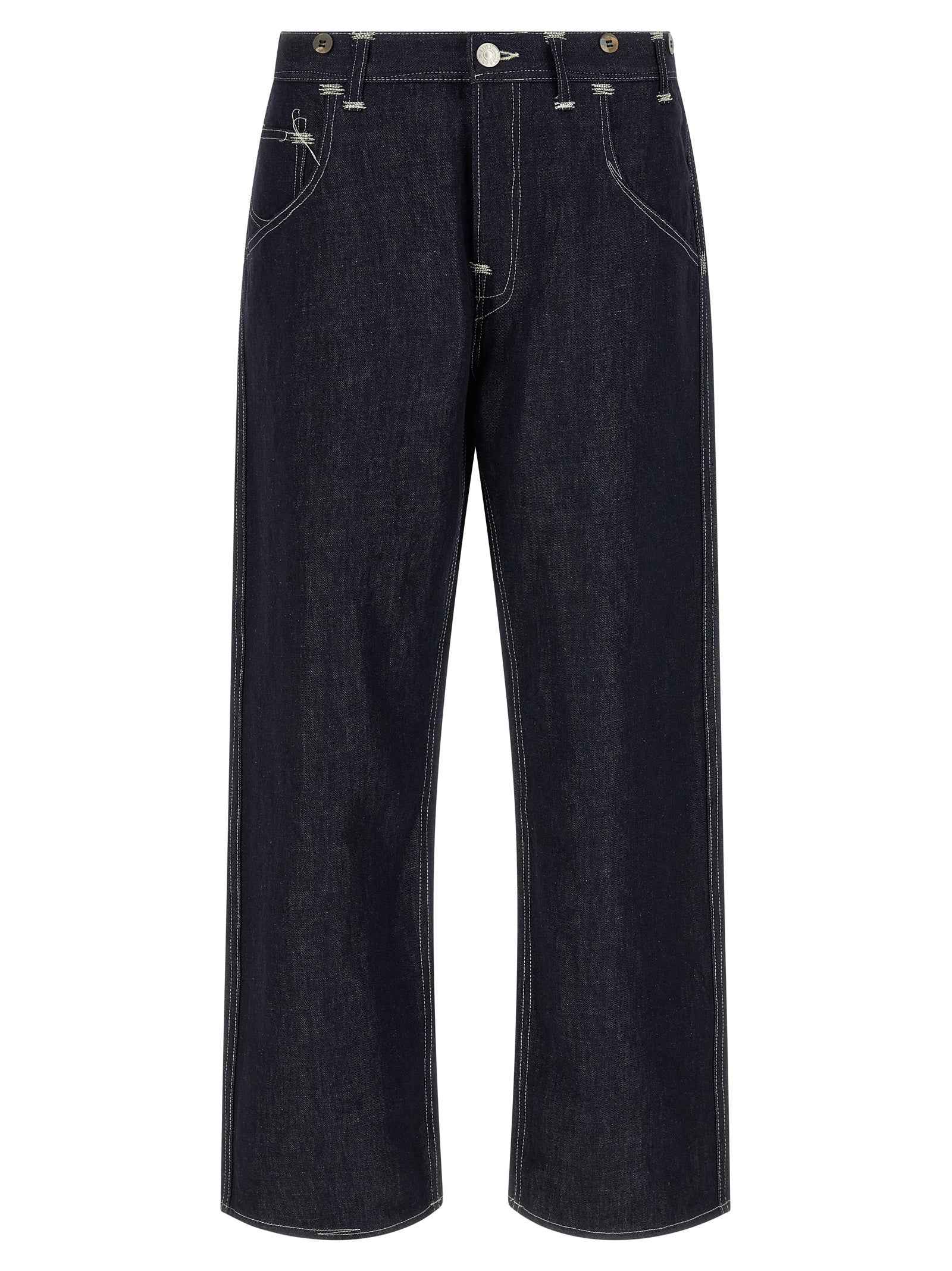 Blue Cotton Straight-Leg Jeans