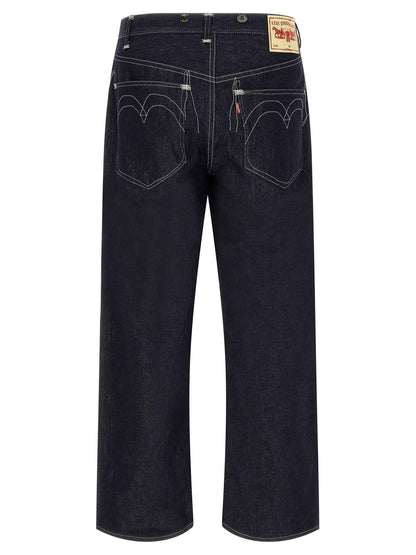 Blue Cotton Straight-Leg Jeans