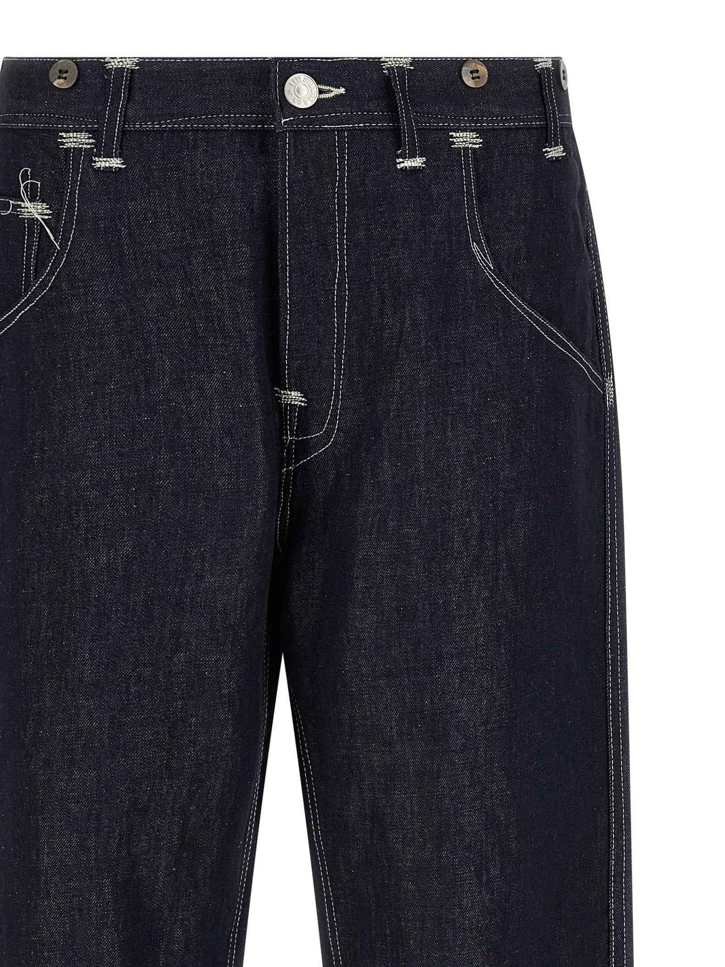 Blue Cotton Straight-Leg Jeans