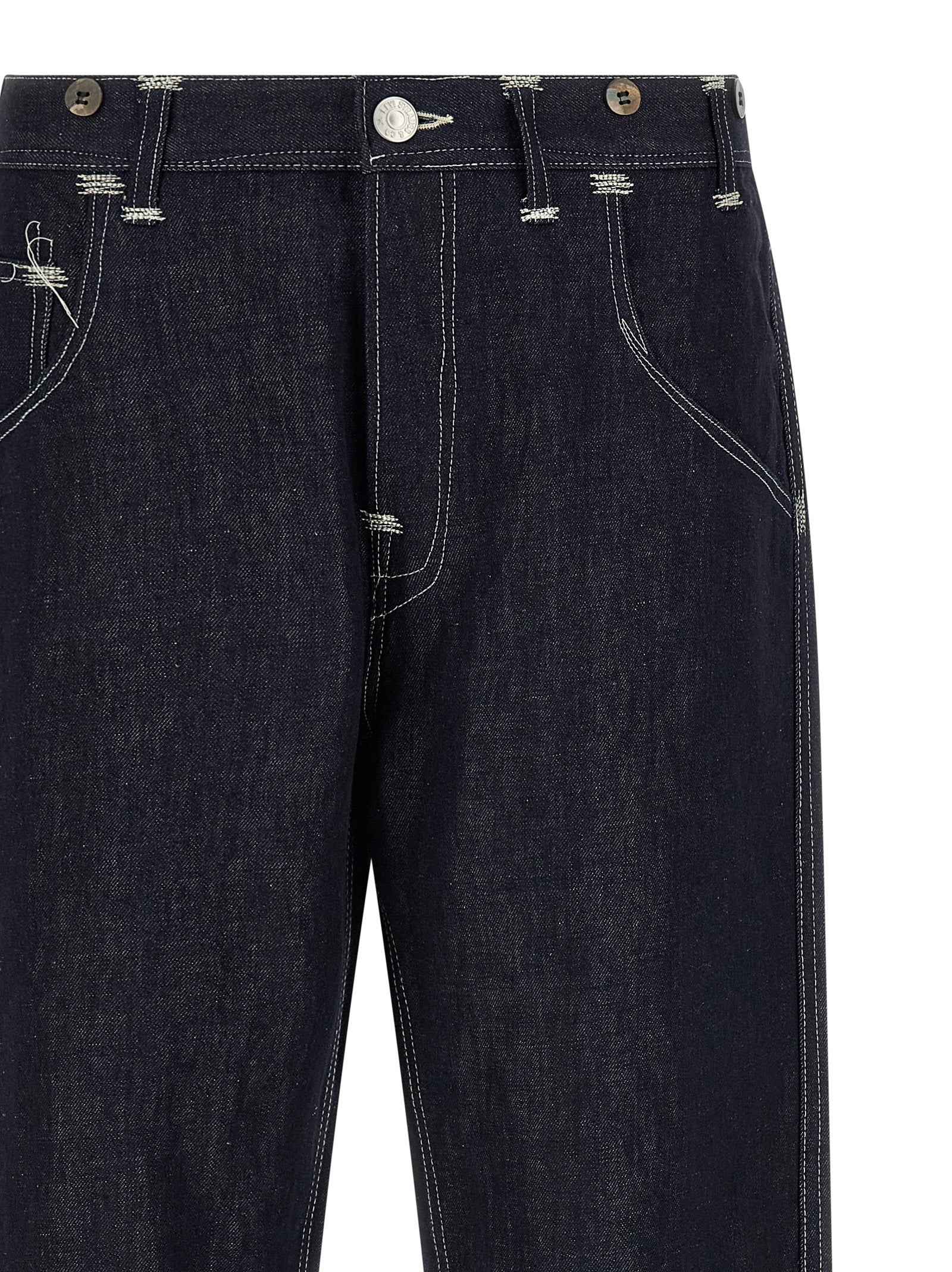 Blue Cotton Straight-Leg Jeans