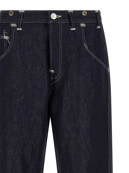 Blue Cotton Straight-Leg Jeans