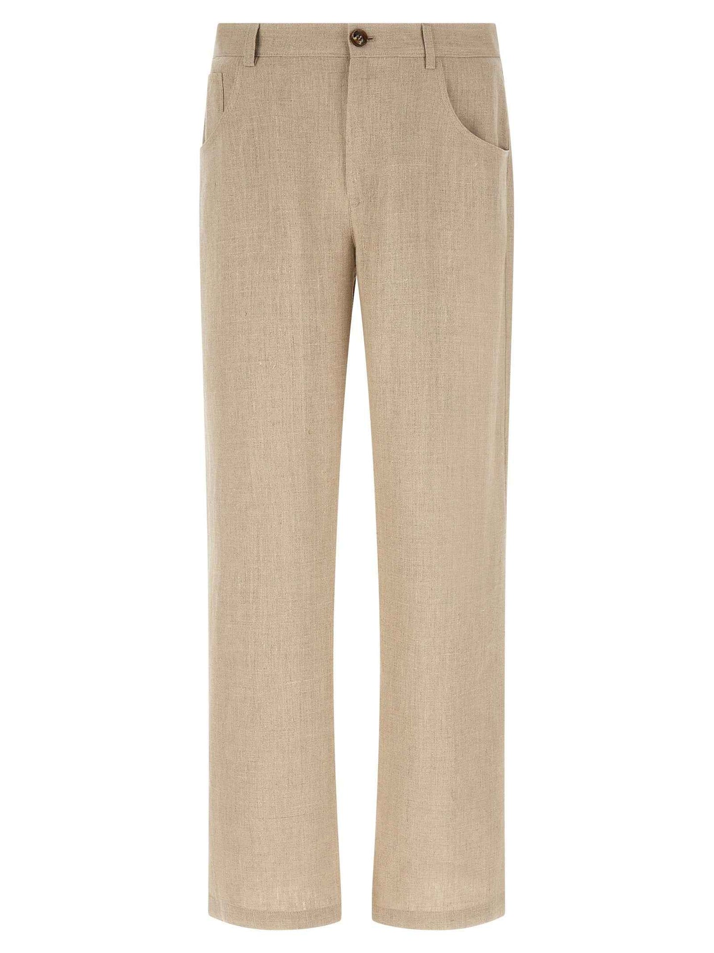 Beige Linen Casual Pants
