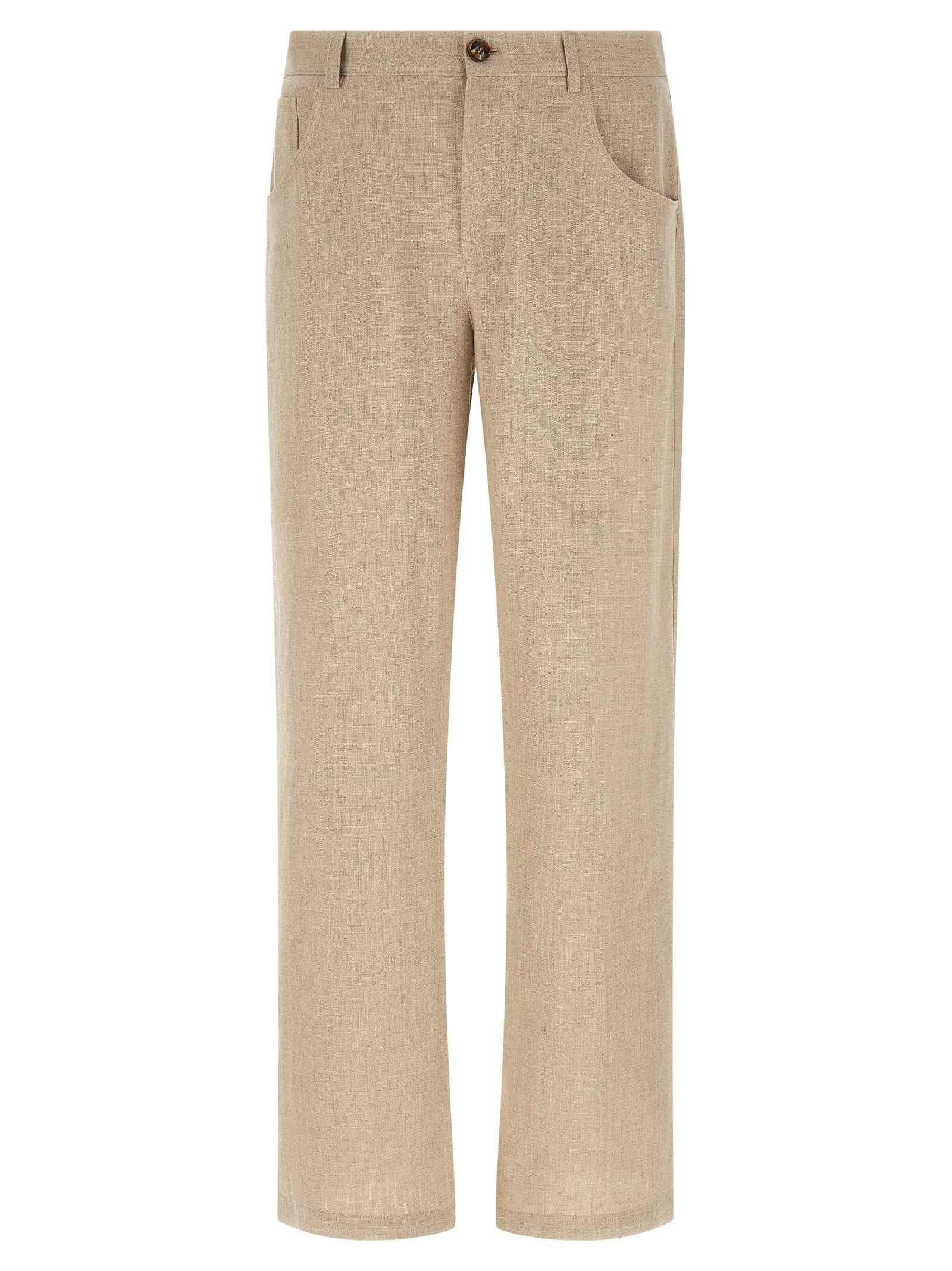 Beige Linen Casual Pants