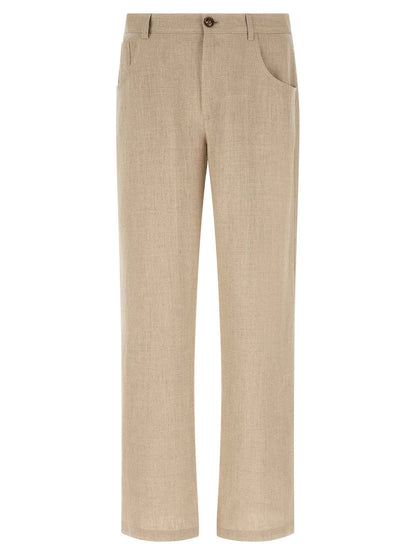 Beige Linen Casual Pants