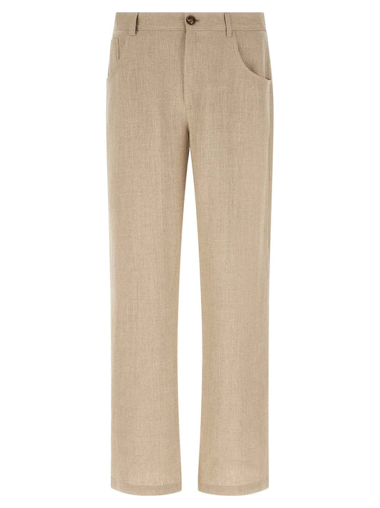 Beige Linen Casual Pants