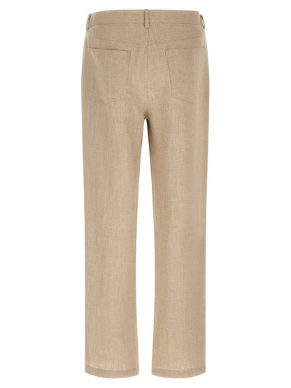 Beige Linen Casual Pants