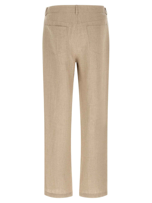 Beige Linen Casual Pants