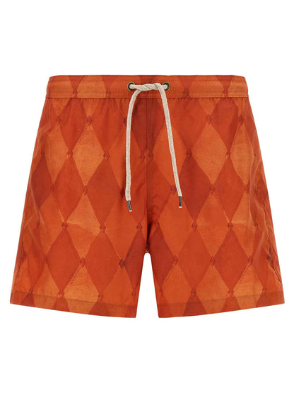 Orange Polyester Swim Shorts