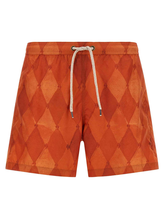 Orange Polyester Swim Shorts